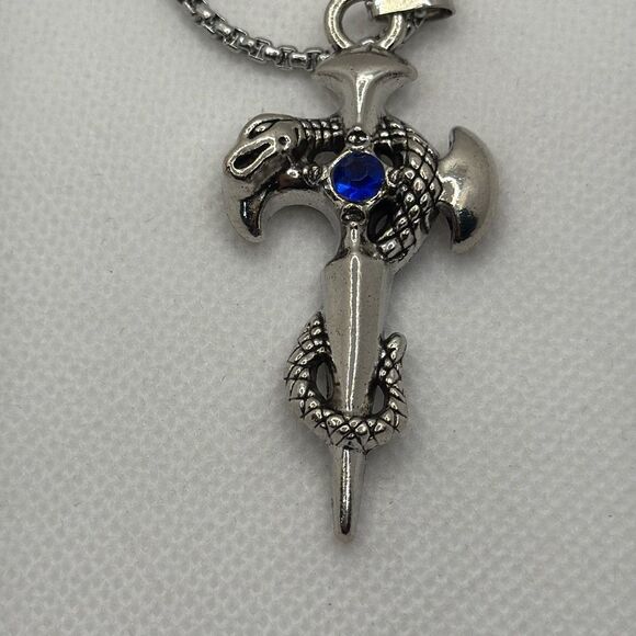 NWOT Axe cross with snakes and solitaire stone - Picture 2 of 4